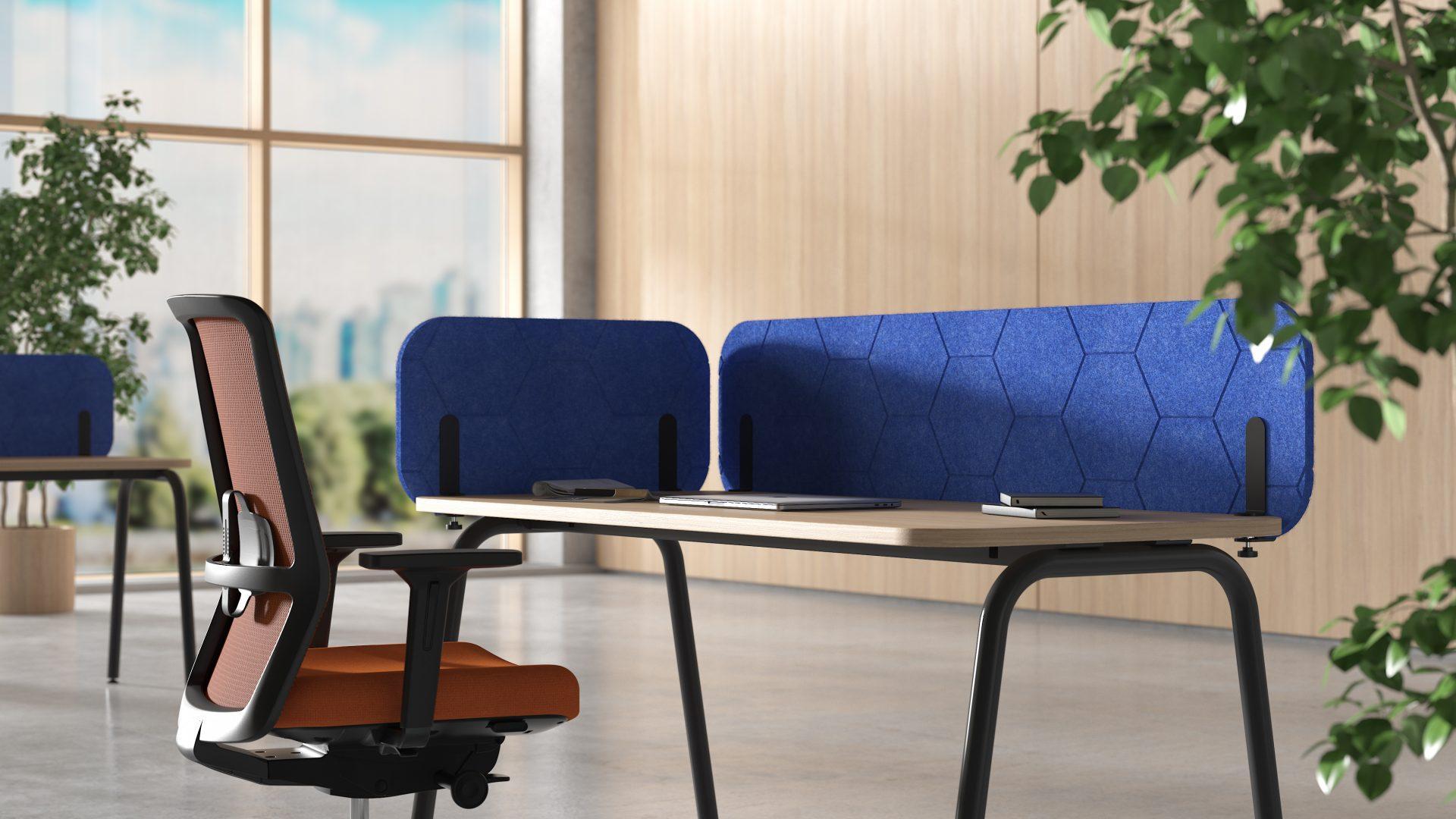 Akustiskā galdu starpsiena ROUND PET, T1 - tumši pelēks, B44 - zaļš, W = 1400, H = 330